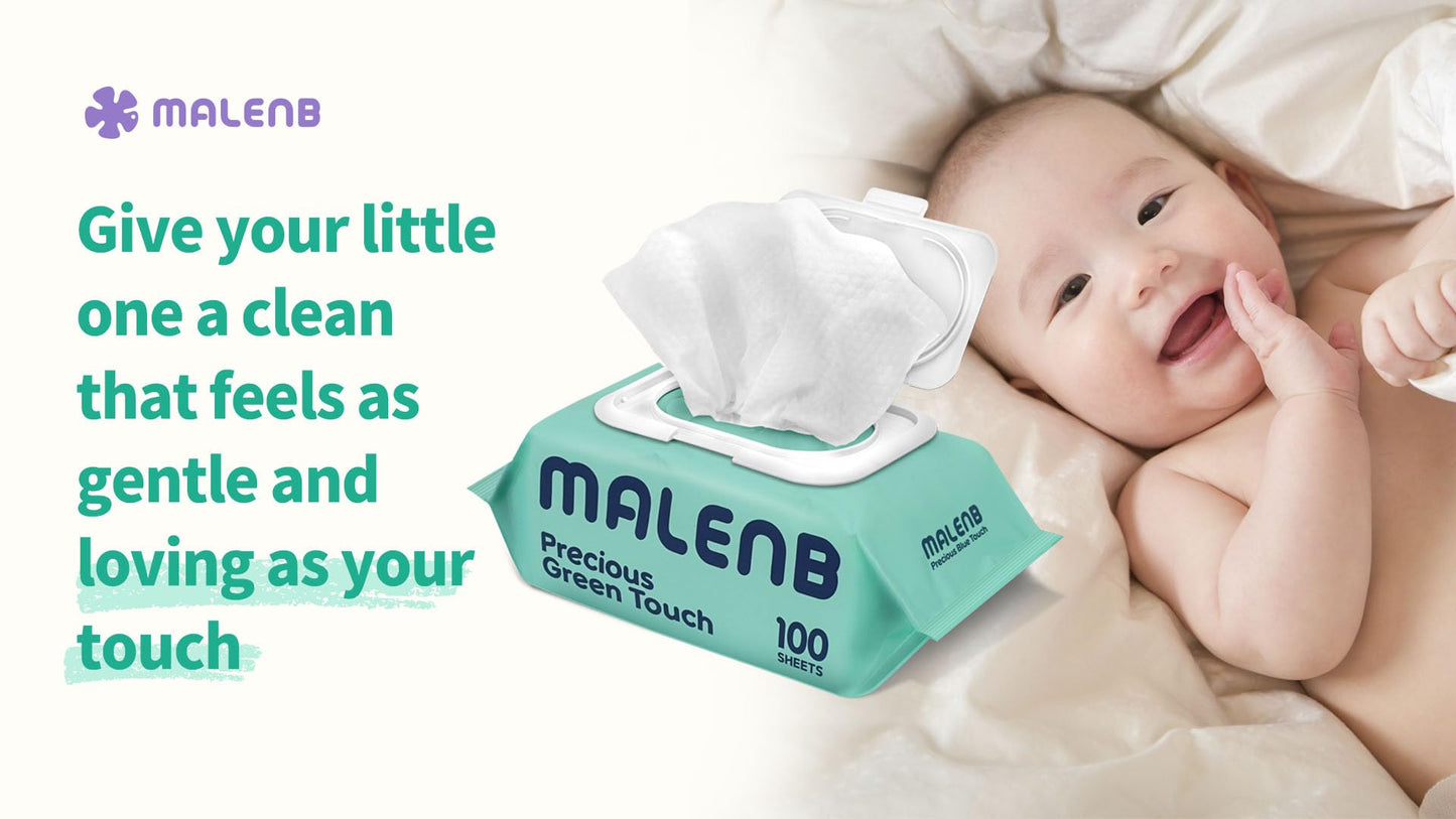 Sensitive Baby Wipes, Plenty of 10-Stage Purified Clear Water, Naturally Derived Ingredients, Unscented, Hypoallergenic, Korean Standard, 10 Flip-Top Packs (1000 Wipes Total) Green 55 gsm