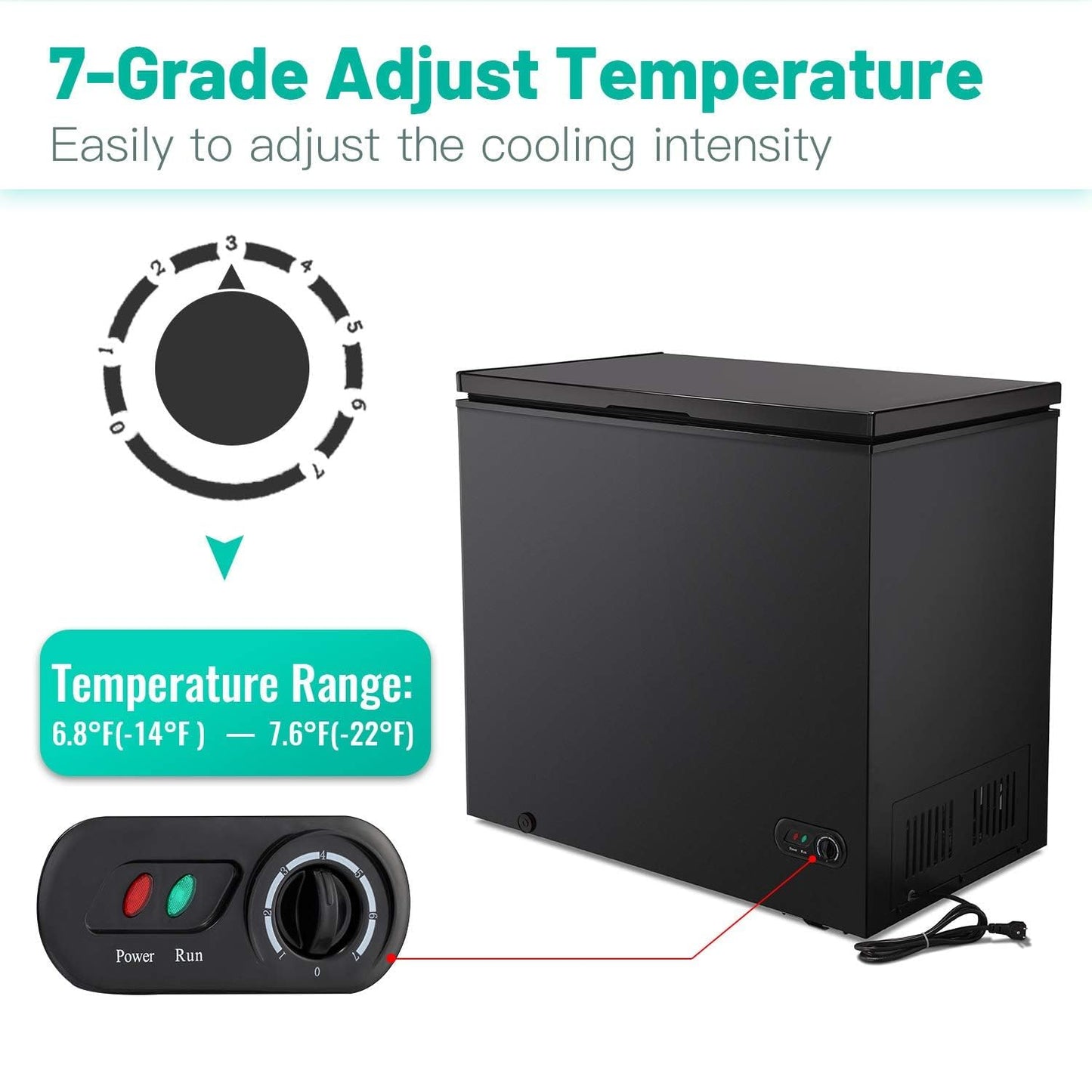 Antarctic Star 2.7 Cu. ft Chest Freezer 6.8℉to -4℉with Removable Basket Free Standing Top open Door Compact Freezer with Adjustable Temperature Defrost Water Drain/Power Saving Black