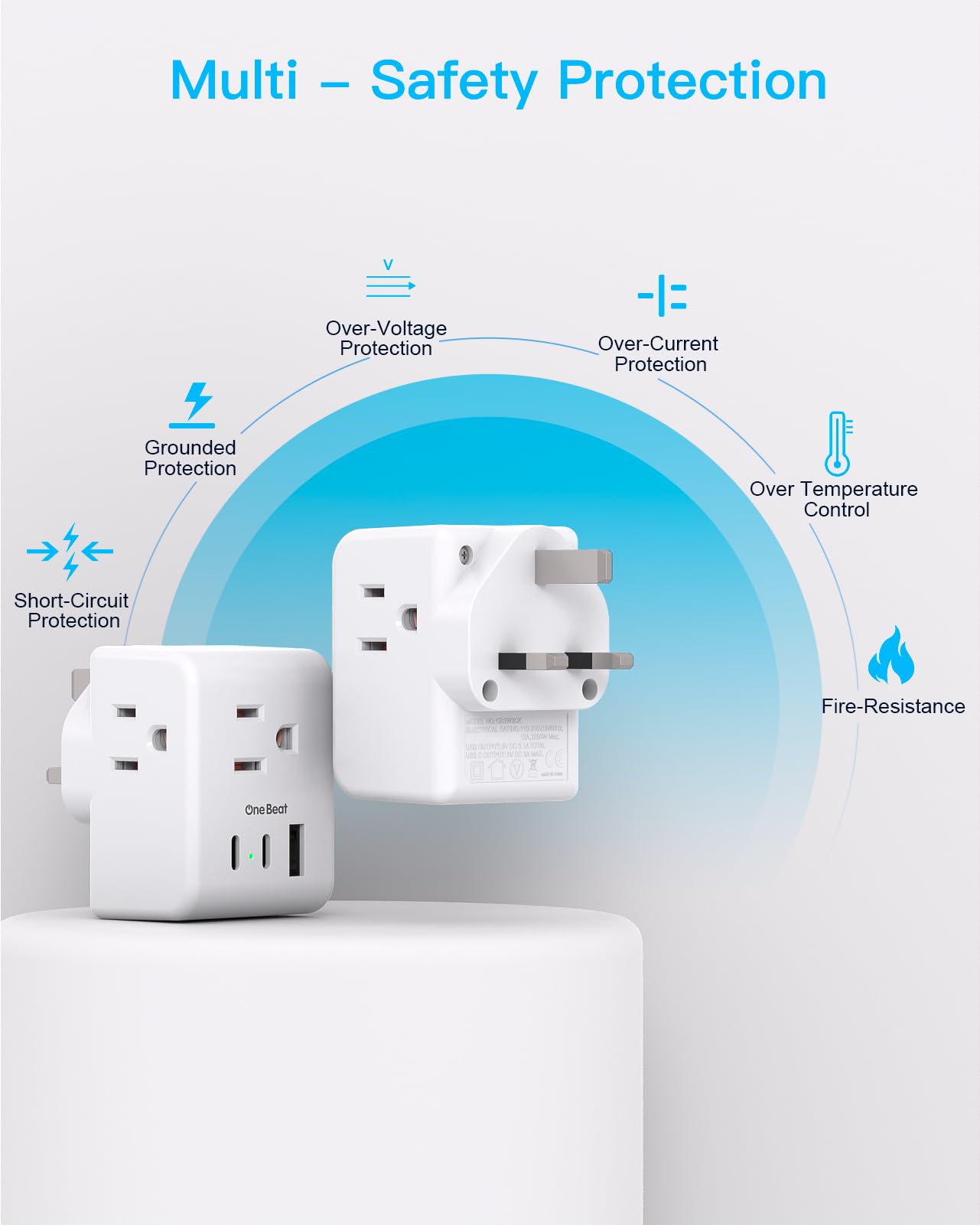 2 Pack US to UK Ireland Travel Plug Adapter, Type G Power Plug Adapter with 3 Outlets 3 USB Ports(2 USB C), European Travel Plug Adapter for USA to England London Scotland British Qatar Irish HongKong