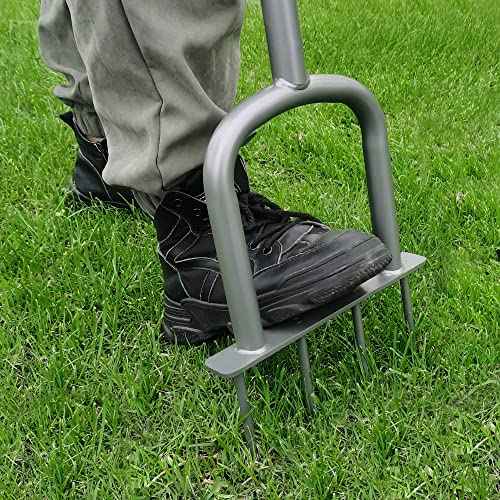Manual Lawn Aerator for Compacted Soil Aerating - Height Adjustable Handheld Spike Aerator with 4 Steel Tines