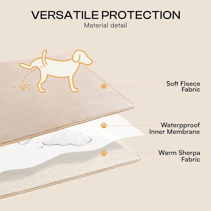 Luciphia Waterproof Pet Blanket, Liquid Pee Proof Dog Blanket for Sofa Bed Couch, Reversible Sherpa Fleece Furniture Protector Cover for Small Medium Large Dogs Cats, Khaki+Beige Small（40" x 28"）