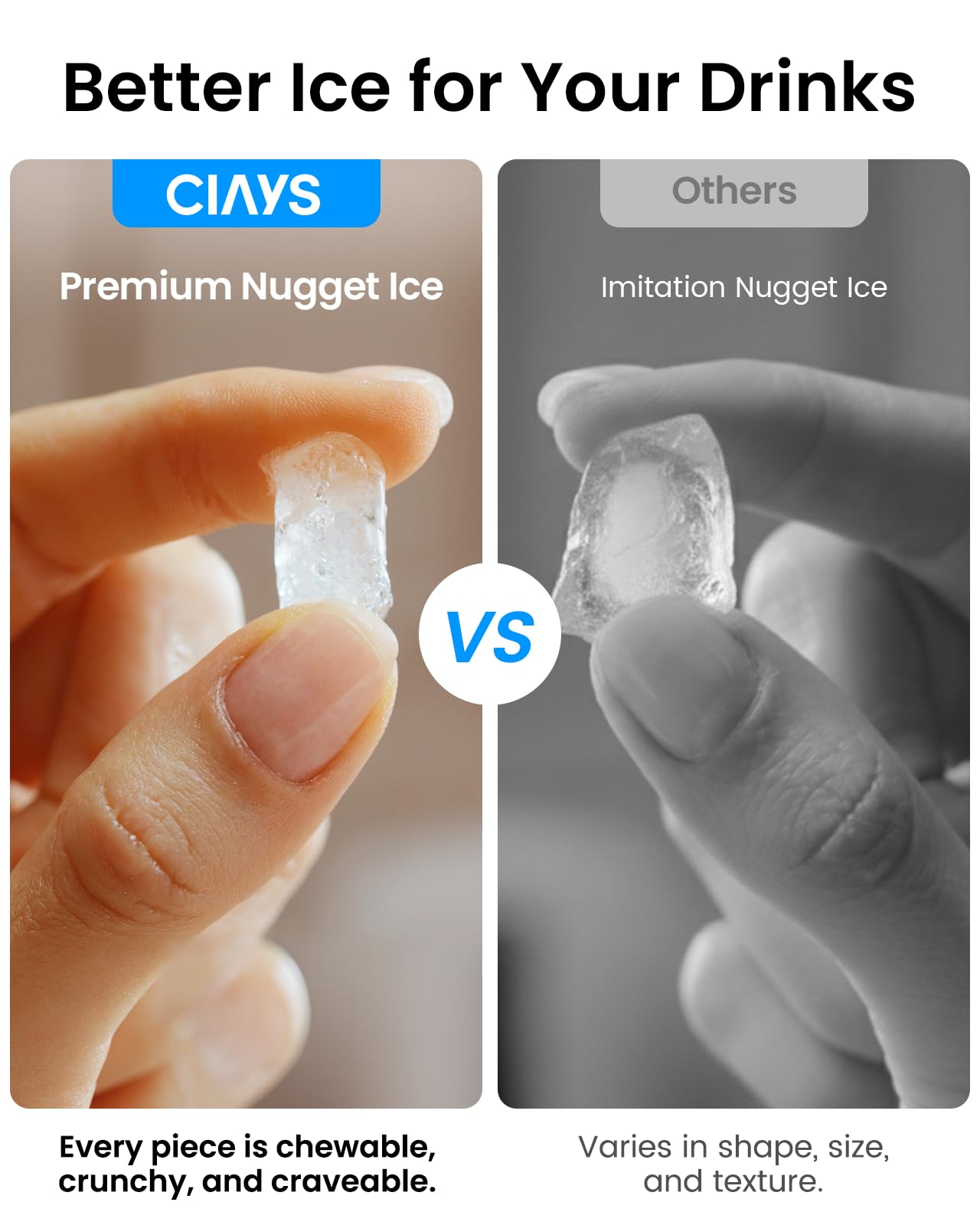Ciays Nugget Ice Maker Countertop with 3L Detachable Water Tank and Timer Function, Pebble Ice Maker 35 lbs/24H Soft Chewable Ice, Self Cleaning Ice Machine for Kitchen, Party and Office