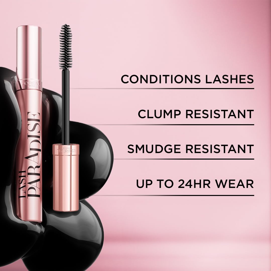 L'Oreal Paris Voluminous Lash Paradise Washable Mascara, Volumizing, Lengthening and Thickening Eye Makeup For Fuller-Looking Lashes, Blackest Black, 0.28 Fl Oz (Pack of 2) (Packaging May Vary)