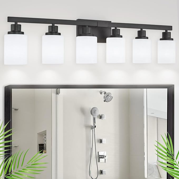 DIKAIDA 6-Light Black Vanity Lights, 38'' Modern Bathroom Vanity Lighting Fixtures for Mirror, Matte Bathroom Lighting Fixtures, Black Wall Sconces for Bedroom Living Room