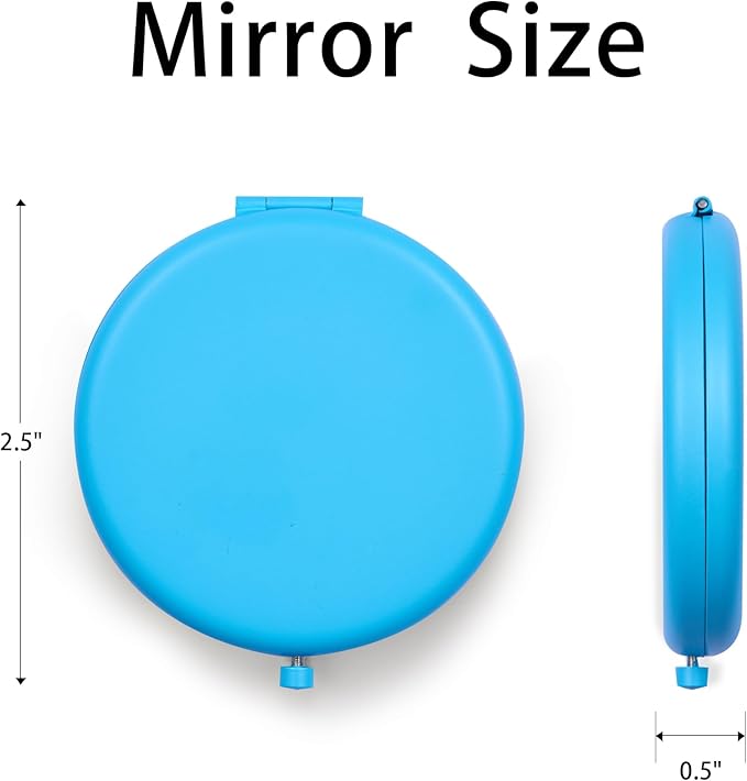Compact Mirror for Purse, Metal Round Shell, Double-Sided 1X/2X Magnifying, Portable Travel Makeup Mirror, Mini Pocket Mirror, Deep Sky Blue, 1 Pack