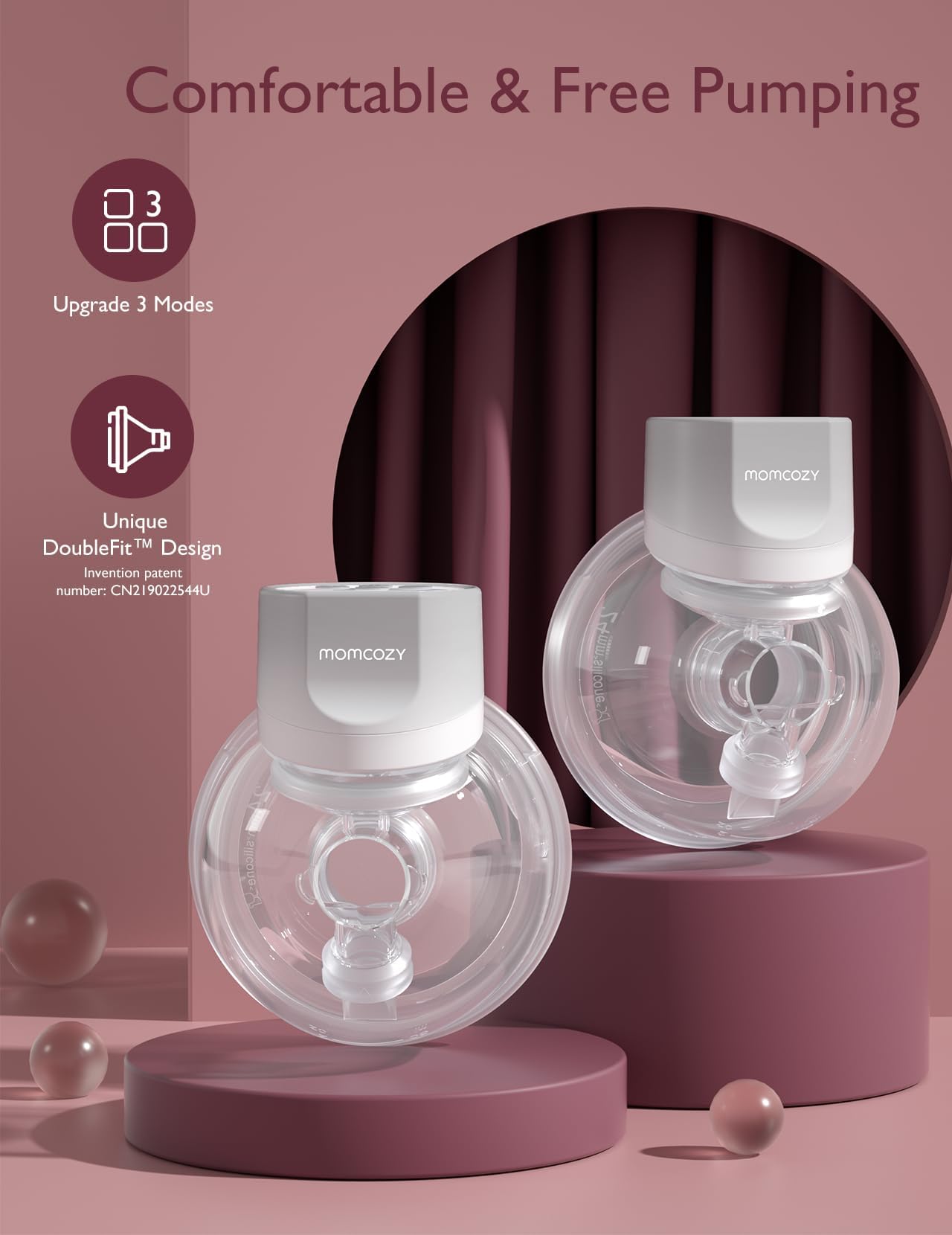 Momcozy Hands-Free Breast Pump S12 Pro, Wearable & Portable Pump with Soft DoubleFit Flange, 3 Modes | 9 Levels Double Electric Pump, Smart Display, 24mm, 2 Pack, Gray Color