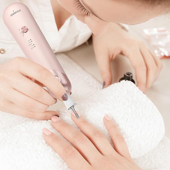 Professional Manicure Pedicure Kit, Electric Nail File Set, Cordless Electric Nail Drill Machine, 5 Speeds Hand Foot Care Tool for Nail Grind Trim Polish (Pink)