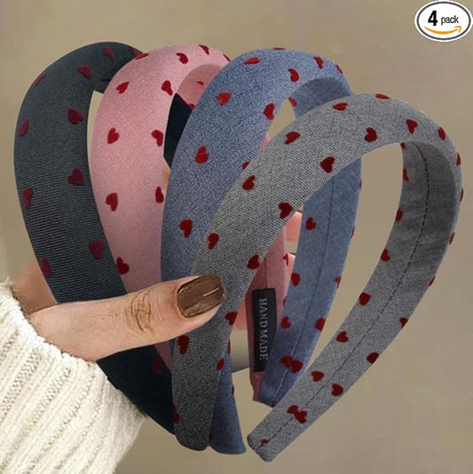 Huachi Valentine's Day Headbands for Women Non Slip Trendy, Heart Headbands for Women’s Hair 1 inch Wide Cute Headband for Girls, Head Bands Elastic Hair Bands Fashion Accessories for Women 4PCS