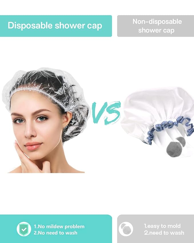 Auban Disposable Shower Caps, Plastic Clear Hair Cap