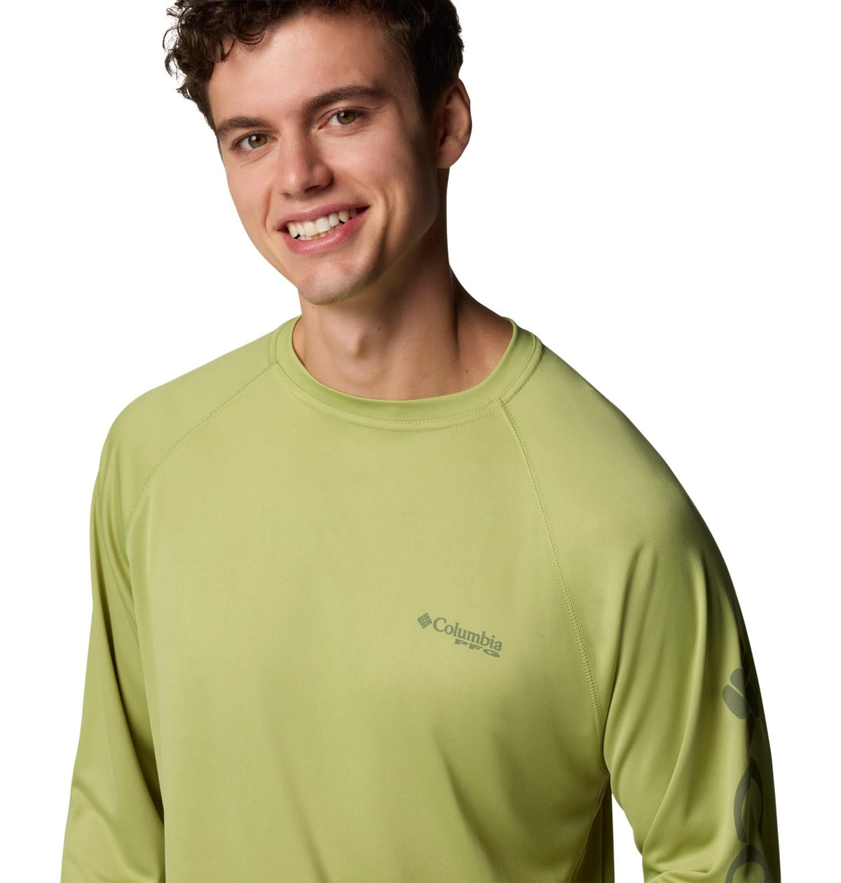 Columbia Men's PFG Terminal Tackle Long Sleeve Fishing Shirt, Pear/Cypress Logo, X-Large Tall