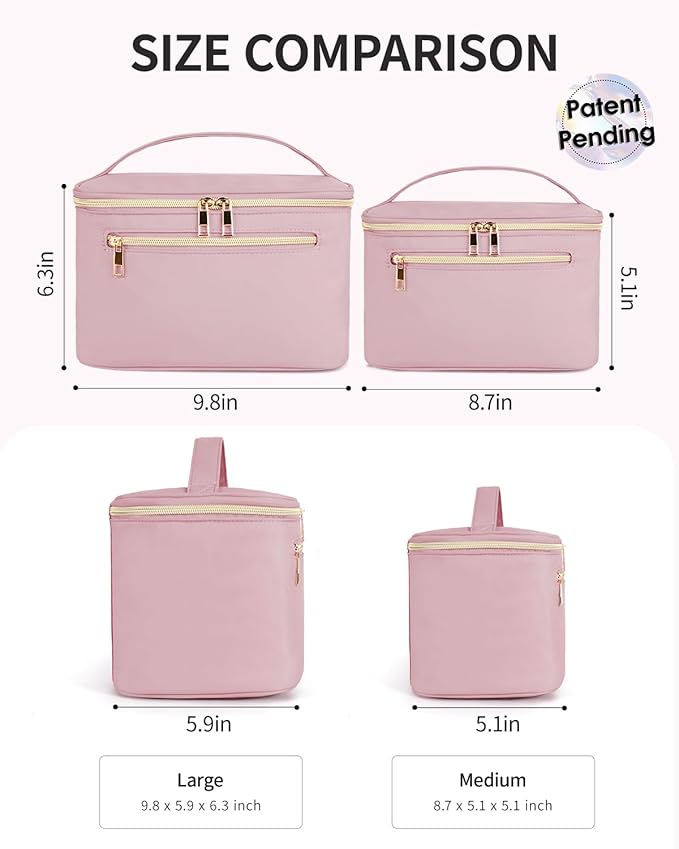 Wandering Nature Large Makeup Bag, Travel Make Up Organizer Cosmetic Brush Bags Case for Women in in Fabric,Pink,Patent Pending