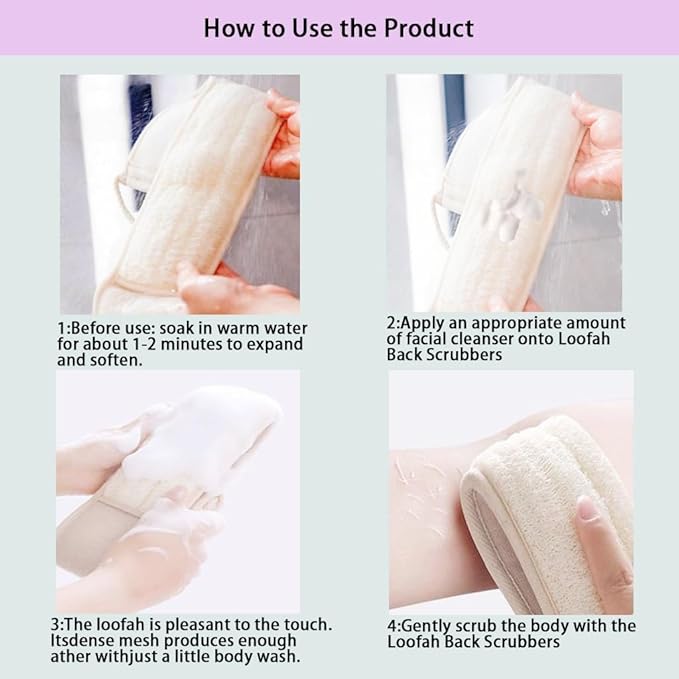 Natural Loofah Back Scrubber for Shower,Back exfoliator for Shower, luffa Exfoliating Bath Strap, loofah Back Scrubber for Women and Men