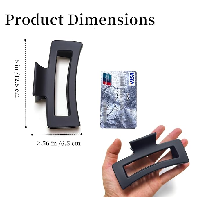 5 Inch Hair Claw Clips Unbreakable Bendable Silicone Big Rectangle Clip for Thick Hair Women, 3 Pack Black
