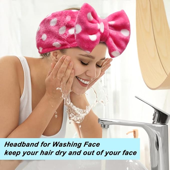 Shintop Sweet Super Soft Caroset Polka Dots Wash Cosmetic Headband Hairlace (Rose Polka dots)