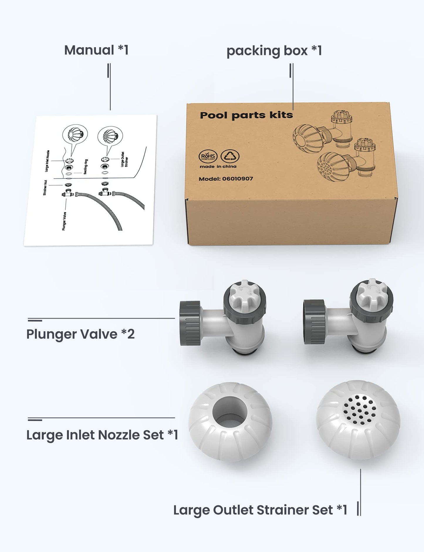 POOLHACKER Above Ground Pool Parts, Pool Accessories and Parts Includes Plunger Valve, Pool Inlet Nozzlet and Outlet Strainer Part Set, Above Ground Swimming Pool Plunger Valves Replacement Part