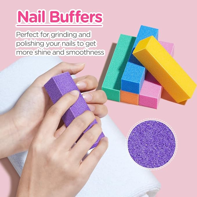 TsMADDTs Nail Buffers and Files, 6 pcs Buffer Blocks, 6 pcs 100 180 Grit Files, Professional Manicure Tools Kit, Nail Care Tools Kit for Women