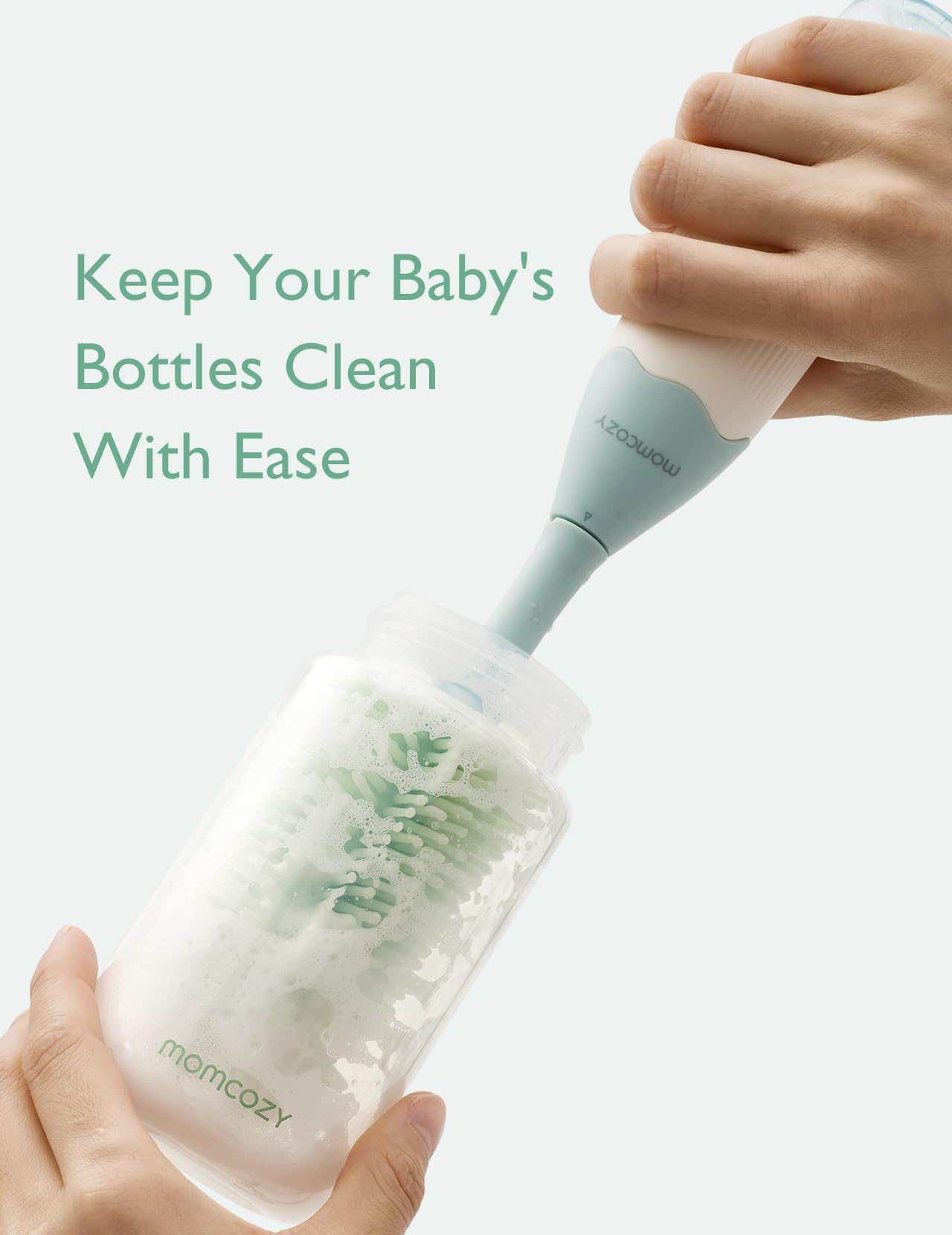 Momcozy Bottle Brush Kit with Push-Press Foam Design - Newborn Essentials Gift, Portable Cleaning Tool for Home & Travel, Baby Bottle Cleaner Brush for Breast Pumps & Nipples, Green