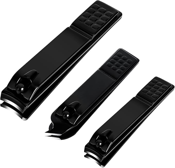 Nail Clippers Set, Sharp Stainless Steel Fingernail and Toenail Clippers, Nail Clippers for Thick Nails or Ingrown Nails, Perfect 3 PCS Black Nail Cutter for Men and Women.