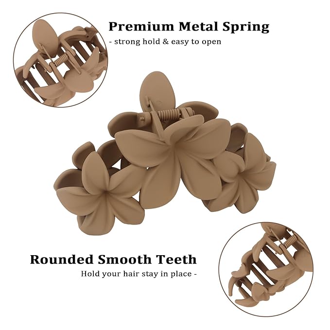 Hawaiian Flower Hair Clips Large Matte Hair Claw for Women Non-Slip Strong Hold Clips for Thick Hair, Hair Accessories,Brown,Black,Coffee,White