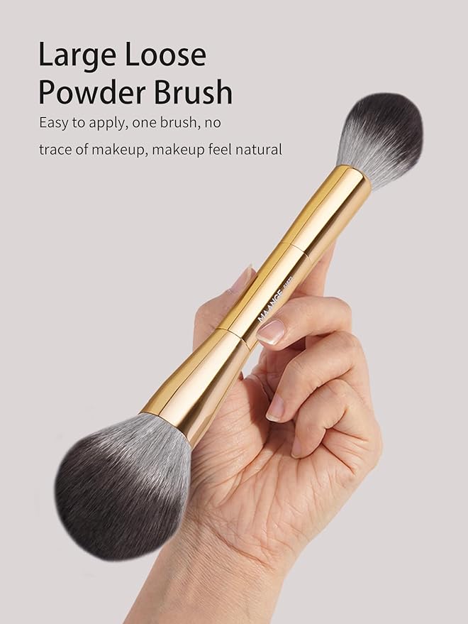 MAANGE 4-Piece Gold Cosmetic Brush Set: Double-Ended Angled Kabuki, Foundation, Blush & Contour Brushes for Face Makeup
