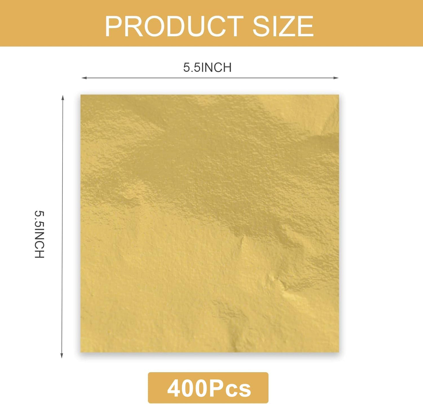 400Pcs Gold Leaf Sheets Gold Foil Sheets for Gilding Crafting, Art & DIY Projects, Picture Frames, Home Walls, Interior and Multi Artistic Decoration, Imitation Gold Foil Sheets 5.5" x 5.5"