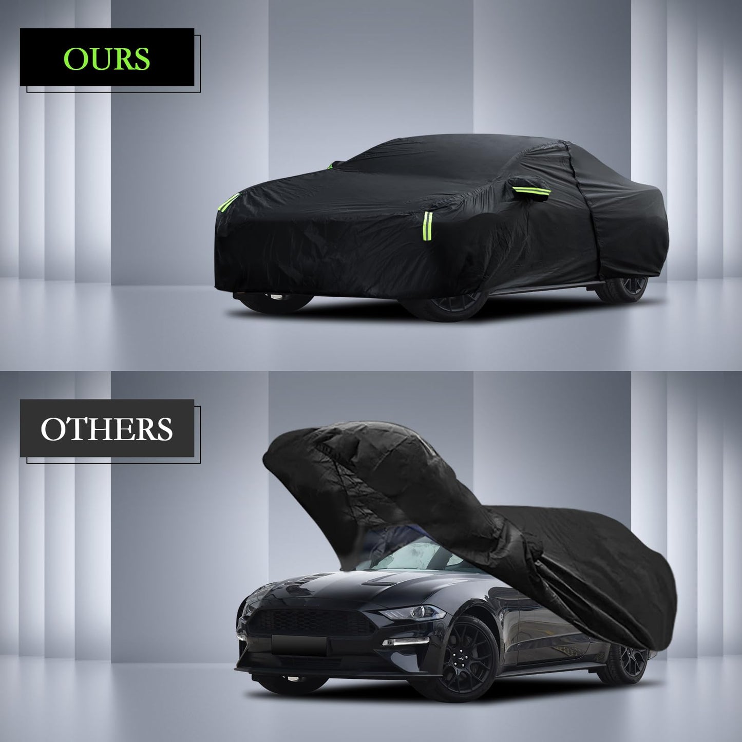 Car Cover Custom Fit for Ford Mustang 1994-2026, for Chevy Camaro 2010-2026, Waterproof All Weather Full Exterior Cover Rain Hail Sun Protector Car Cover with Door Zipper