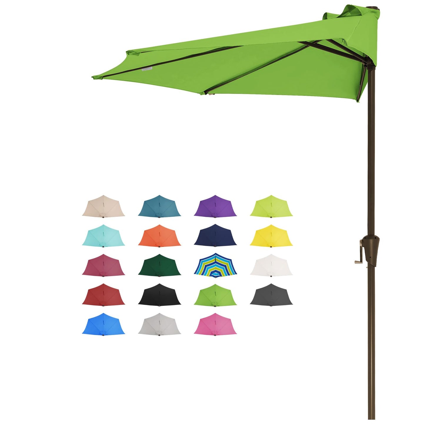 JEAREY 9ft Half Umbrella Outdoor Patio Umbrella Market Umbrellas with Crank, 1/2 Round Wall Umbrella 5 Sturdy Ribs UV Protection for Pool Garden Balcony Deck, Grass Green