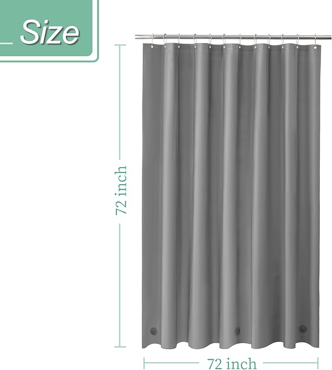 Mrs Awesome Dark Grey Shower Curtain Liner with 3 Magnets, 72x72 Premium Flexible Sturdy Plastic Shower Curtain for Bathroom Lightweight & Waterproof, Dark Gray