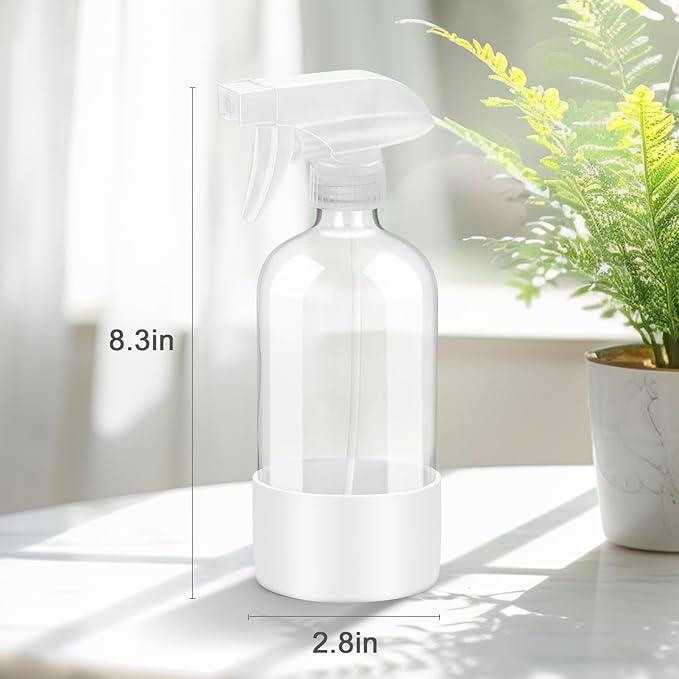 Worldgsb 2 Pack Glass Spray Bottles with Silicone Sleeve, 16 oz Empty Refillable Containers with Adjustable Spray Nozzles, Spray Bottles for Hair, Cleaning Solutions and Plants White