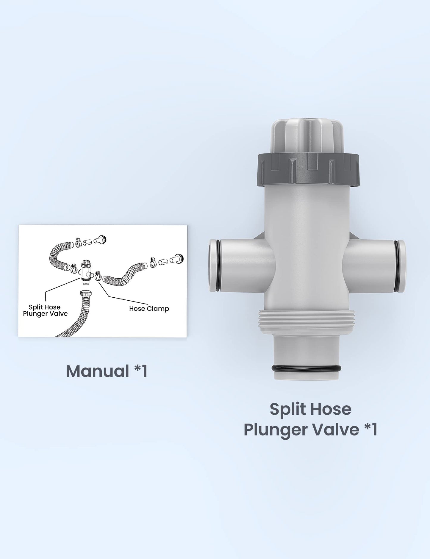 POOLHACKER Pool Fittings Dual Split Hose Plunger Valve, Pool Parts Replacement Shut-Off Valve with Dual inlets for Above Ground Pool
