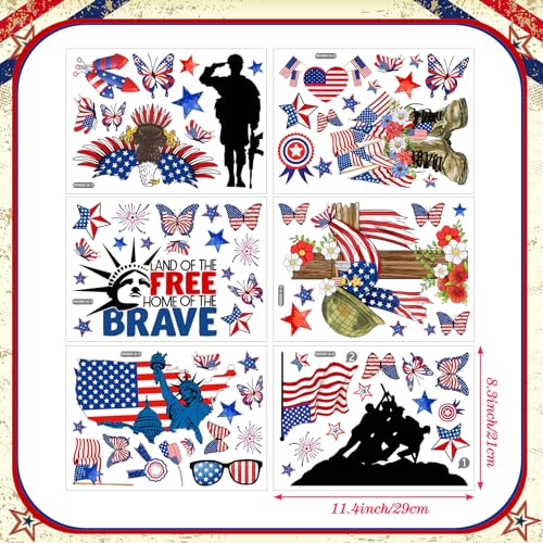 ReliThick 4th of July Wall Stickers Memorial Day Wall Decals Land of The Free Window Clings American Flag Military Soldier Boots Stickers Decor for Independence Day Party Home Office School Decor