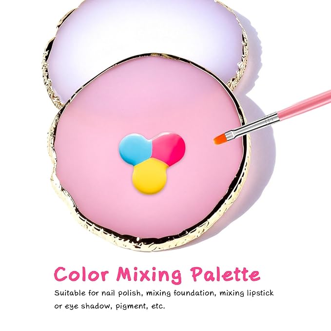 2 Pcs Resin Nail Art Palettes,Nail Polish Palette,Golden Edge Gel Nail Mixing Palette Nail Tray,Makeup Display Board,Nail Design Tools(White and Pink)
