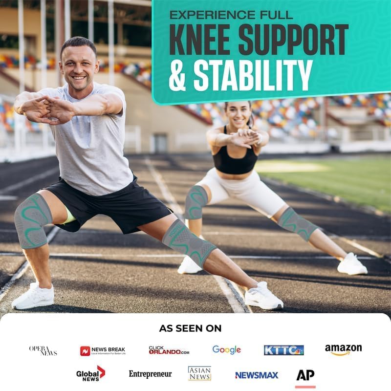 Modvel Compression Knee Brace for Women & Men - 2 Pack Knee Brace for Women Running Knee Pain, Knee Support Sleeve, Workout Sports Braces for Meniscus Tear ACL & Arthritis Pain Relief Grey/Turquoise Small