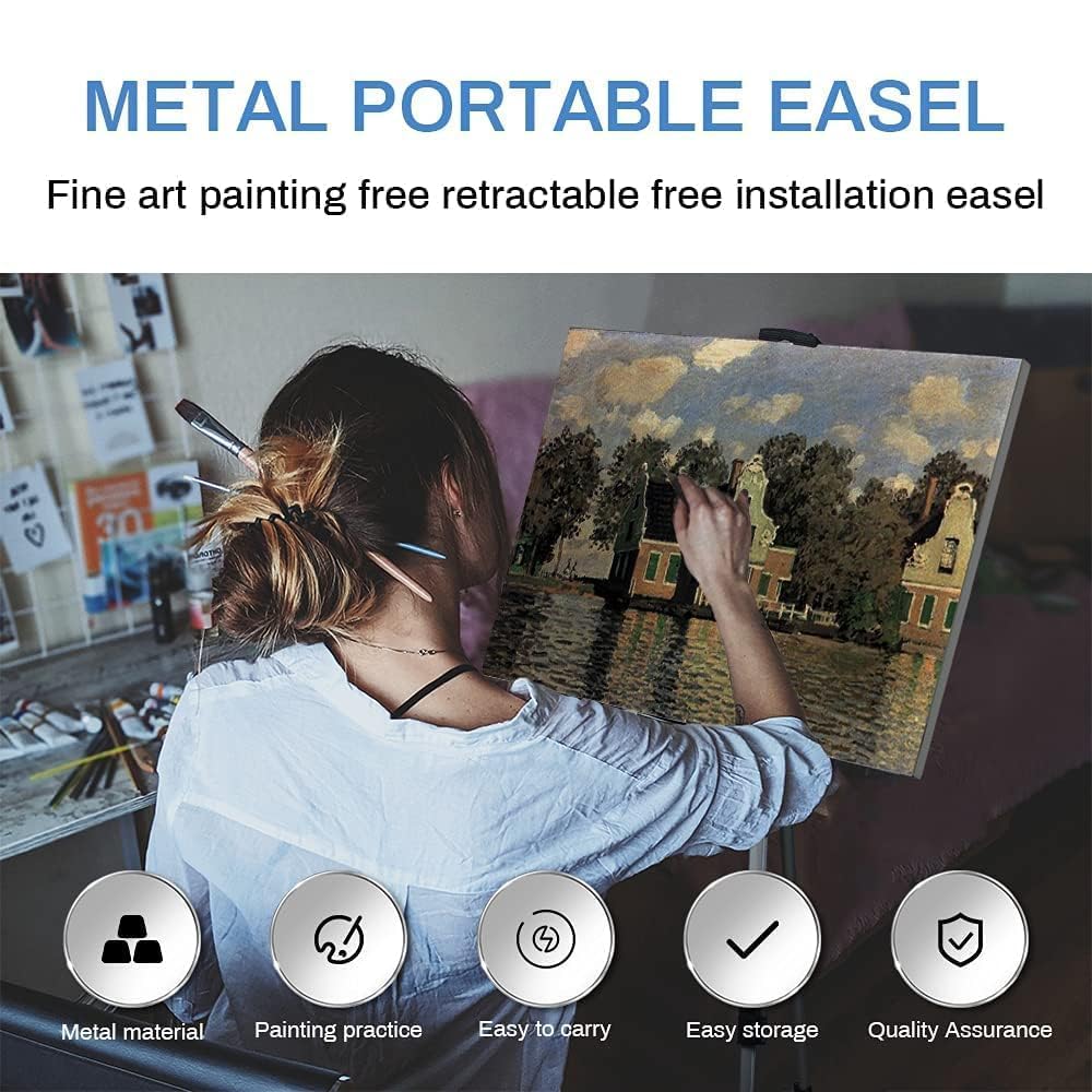 RRFTOK Art Painting Display Artist Easel Stand,Aluminum Metal Tripod Adjustable Easel for Painting Canvases Height from 17 to 66 Inch,Carry Bag for Table-Top/Floor Drawing and Displaying(3pack).