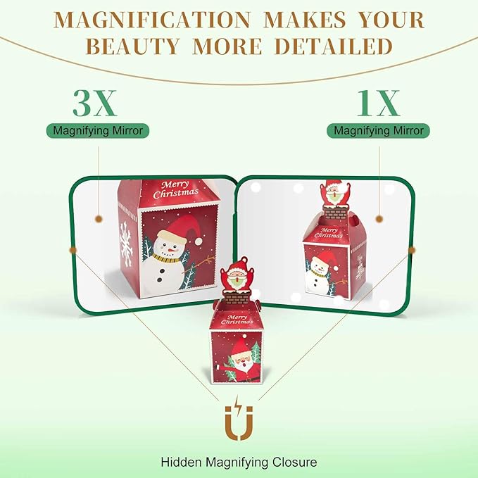 Compact Mirror, 1X/3X Magnification LED Pocket Mirror with Nternal BIattery, Mini Mirror for Purse, Pocket,Travel and Present (Green)