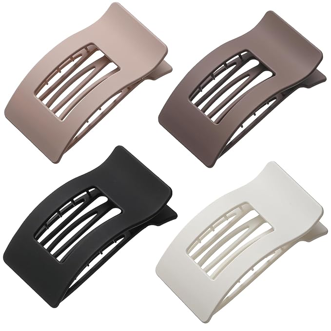 4 Pack Large Flat Hair Clips for Women, Rectangle Matte Non-slip Lay Flat Claw Clips, French Strong Hold No Crease Barrettes for Thick & Thin Hair, Stylish Square Hair Accessories (Neutral Colors)