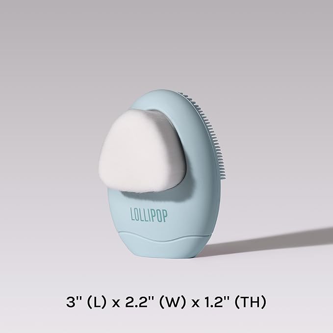 LOLLIPOP Dual-Sided Facial Cleansing Brush | Palm Size Silicone Face Exfoliator and Soft Fiber Cleanser | Manual Face Scrubber for Pores, Makeup Removal, Blackhead and Skincare Routine, Oceanic
