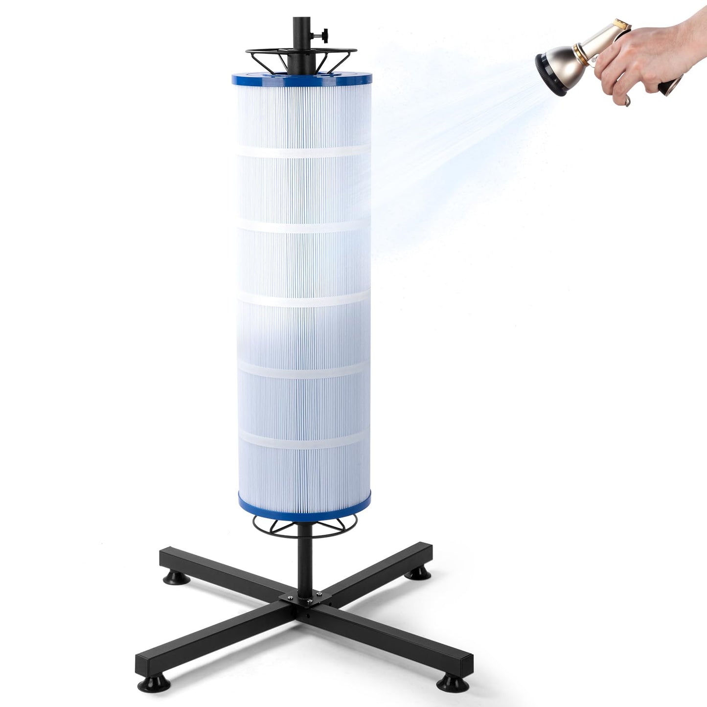 Yozlro Vertical Pool Filter Cleaner Stand Tool with 9‑Mode Adjustable Spray Nozzle, Fast Cleaning, Universal Fit for 3", 4", 6" Filter Cartridges, 360° Deep Cleaning