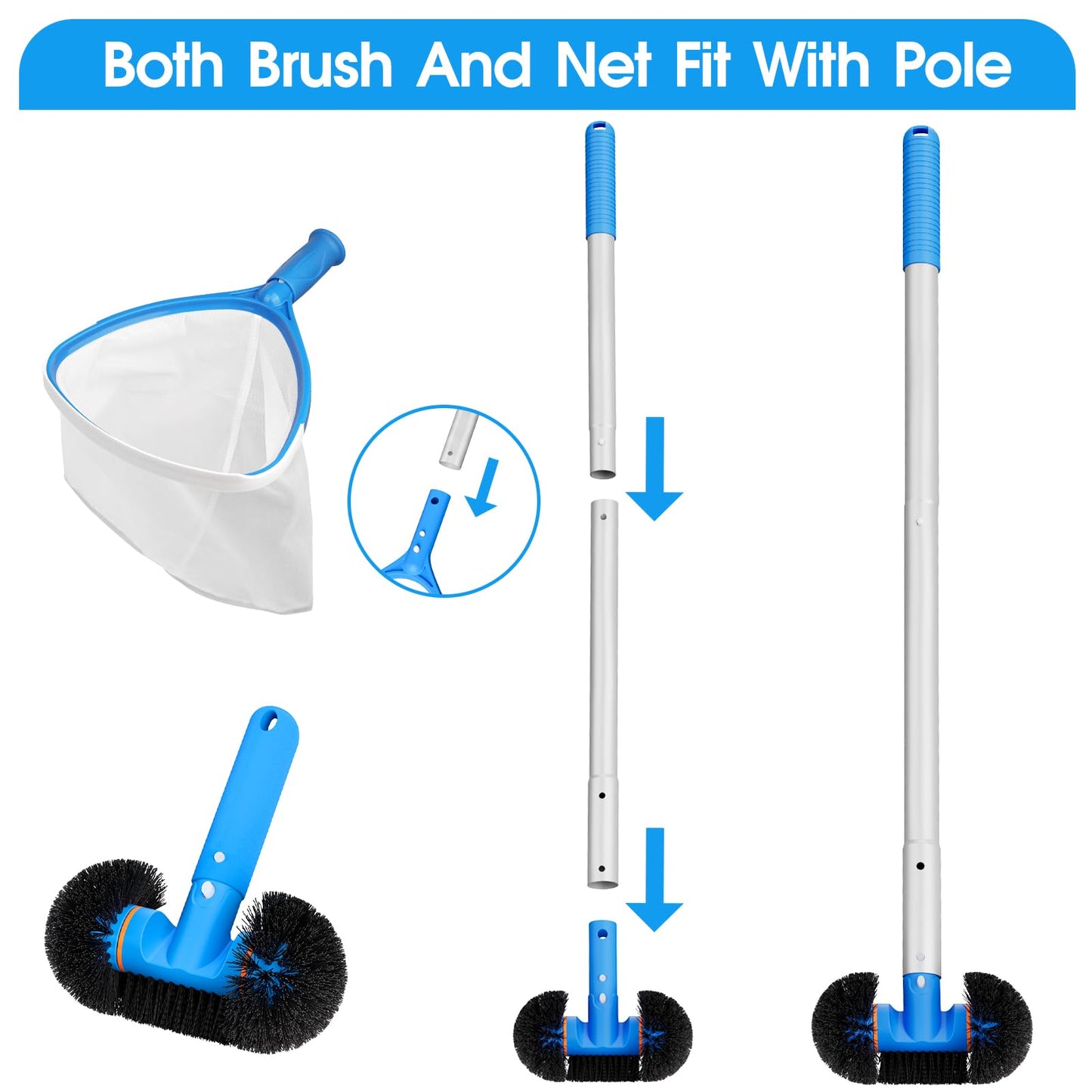 TidyMister 4-in-1 Spa Cleaning Set - Hot Tub Small Pools Maintenance Accessories Kit with Skimmer Net Round Brush Scrubber and 2ft Pole