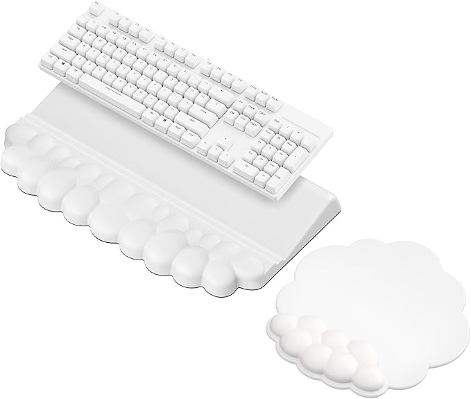 Laborio Cloud Wrist Rest for Keyboard and Mouse for Desktop, PU Leather Cloud Computer Keyboard Stand with Mouse Pad, Key Board Wrist Support Riser, Angle Adjustable Arm Rest(White)