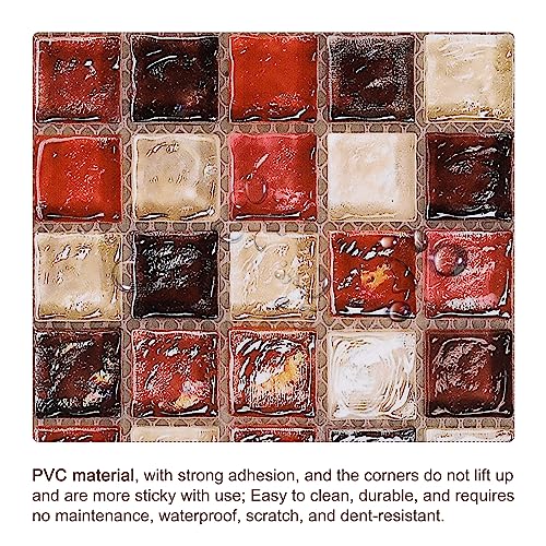 uxcell Peel and Stick Wall Sticker, 25Pcs 3.94"x3.94" Waterproof Small Size Mosaic Self-Adhesive Stickers Decorative for Kitchen Bathroom, Red+Black