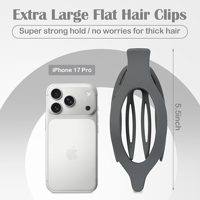 5.5 Inches Extra Large Flat Hair Clips for Women, 4 Pack XL Big Claw Clips for Thick Hair, Oversized Matte Strong Hold Non-slip Flat Claws, Gray