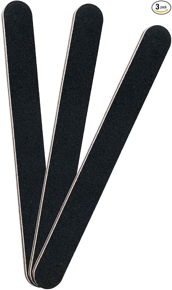 3 Pack Professional Emery Boards, 100/180 Grit Nail File for Acrylic and Natural Nails, Reusable, Black