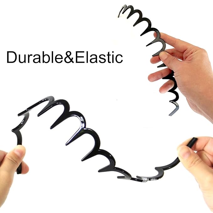 ULTIMUTE 8 PCS Fashion Effortless Plastic Headbands with Teeth Comb Black Skinny Headbands No Slip Hair Accessories Bands for Women Men Teen Girls, Lacquered Black