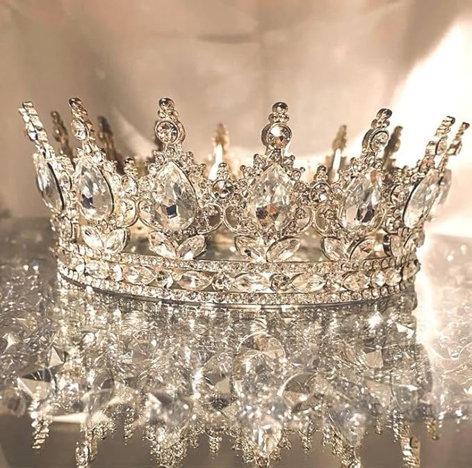 YOUlDIANZI Queen Crown Rhinestone Wedding Crowns and Tiaras for Women Costume Party Hair Accessories Princess BirthdayCrown Crystal BridalCrown (Silver White Crowns)