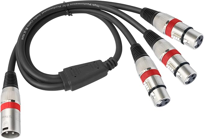 SiYear XLR Splitter Cable 3 Way - 1 XLR Male to 3 Female Patch Y Cable Balanced Microphone Splitter 3 in 1 Cord Audio Adapter (60cm/2FT)