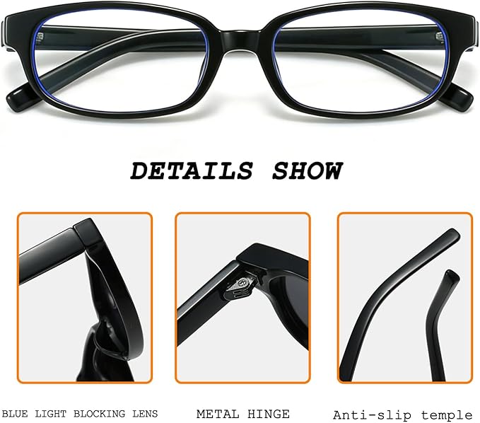HJSTES Retro Clear Rectangle Glasses for Women Men Fake Blue Light Blocking Lens Narrow Frame Non Prescription Eyeglasses
