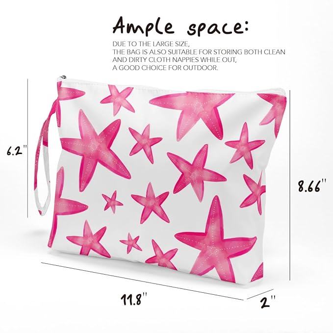 Fokongna Wet Bag, Travel Makeup Bag, Wet Dry Bag, Wet Bag for Swimsuit, Beach Pool Diapers Dirty Yoga Gym Clothes Zipper Pouch for Women Sister Friends Wet Bag Ocean Sea Shells Beach Starfish.361