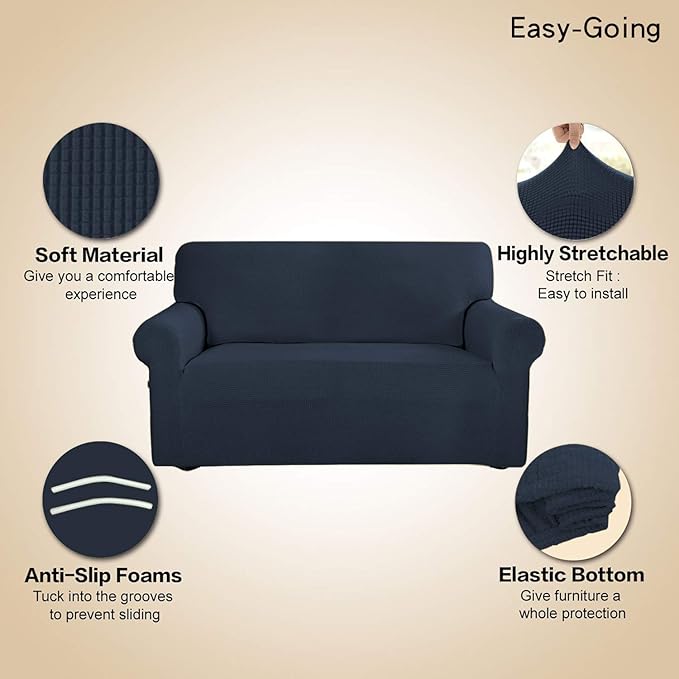 Easy-Going Stretch Oversized Sofa Slipcover 1-Piece Sofa Cover Furniture Protector Couch Soft with Elastic Bottom for Kids, Polyester Spandex Jacquard Fabric Small Checks Dark Blue