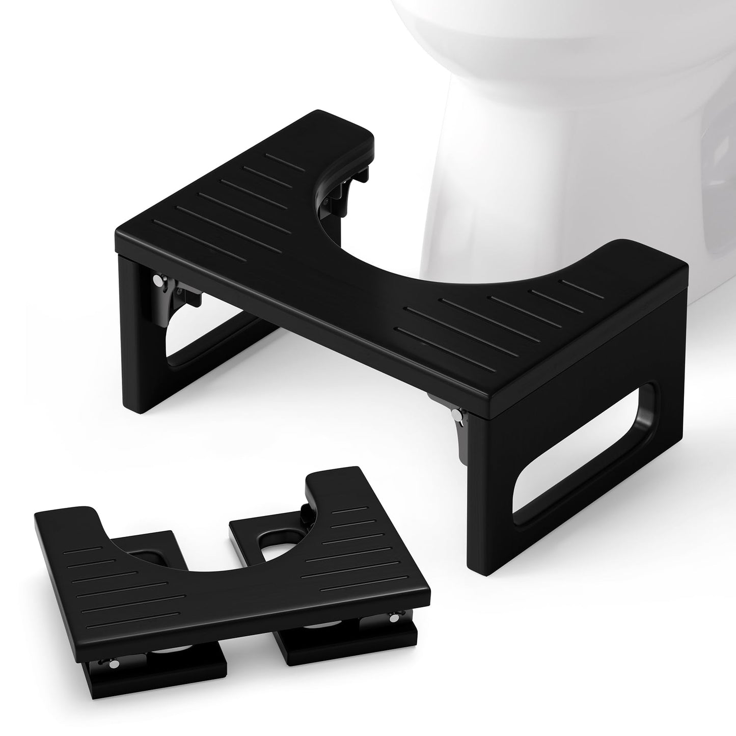 Bathway Squatting Potty Stool, Foldable Toilet Stool Squat for Adult, Bamboo Poop Stool, Foot Step Stools, Anti-Slip Pooping Stools for Bathroom, Black, 7''
